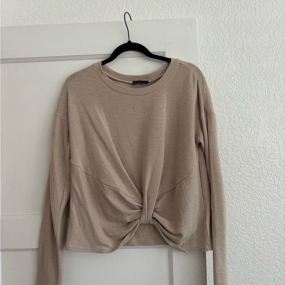 Very J Tops - Beige Long Sleeve Twist Front Top